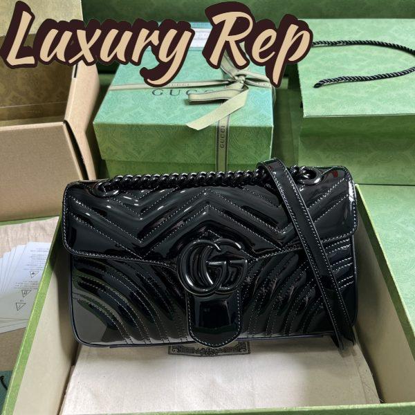 Replica Gucci Women GG Marmont Patent Small Shoulder Bag Black Matelassé Chevron Leather 3