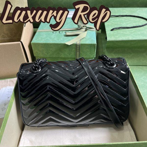 Replica Gucci Women GG Marmont Patent Small Shoulder Bag Black Matelassé Chevron Leather 4