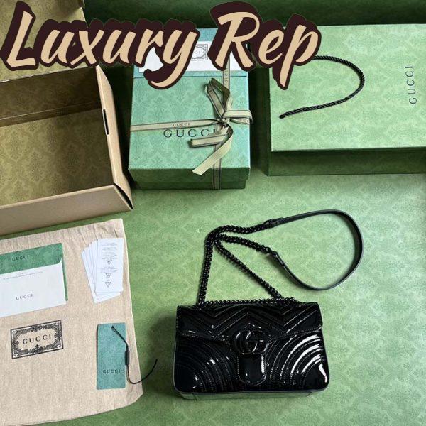 Replica Gucci Women GG Marmont Patent Small Shoulder Bag Black Matelassé Chevron Leather 9