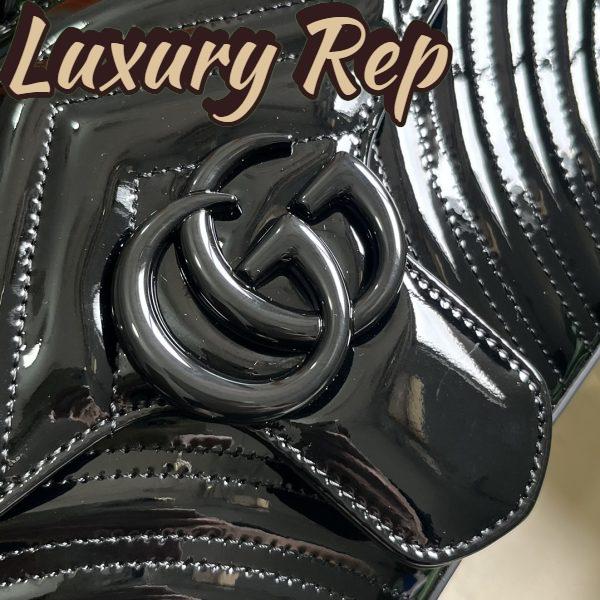 Replica Gucci Women GG Marmont Patent Small Shoulder Bag Black Matelassé Chevron Leather 10