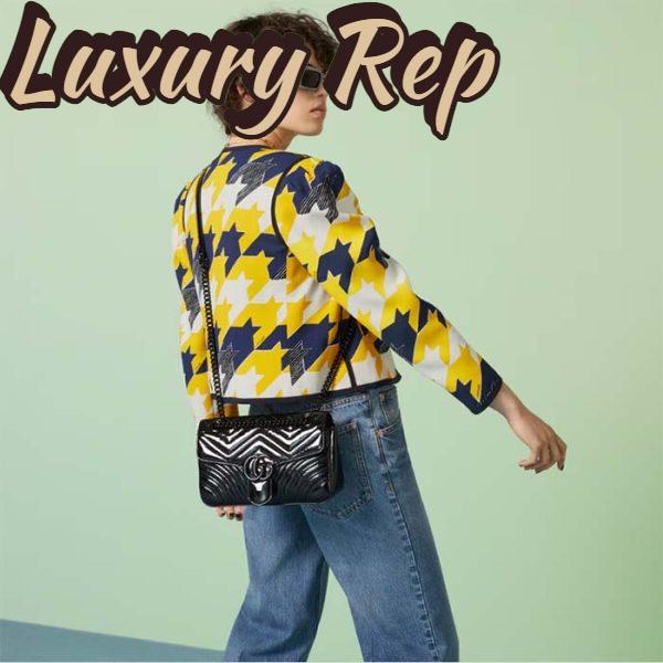 Replica Gucci Women GG Marmont Patent Small Shoulder Bag Black Matelassé Chevron Leather 13