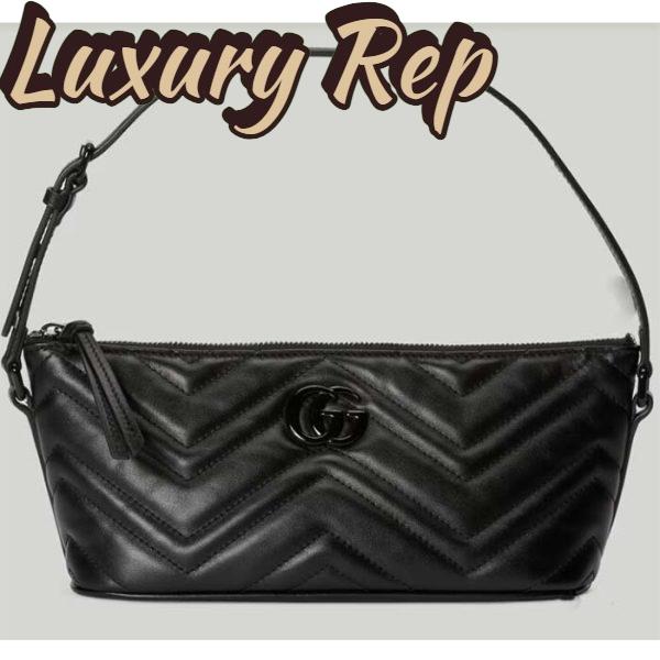 Replica Gucci Women GG Marmont Shoulder Bag Black Matelassé Chevron Leather
