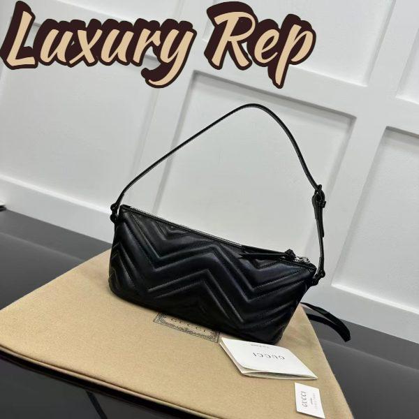 Replica Gucci Women GG Marmont Shoulder Bag Black Matelassé Chevron Leather 4
