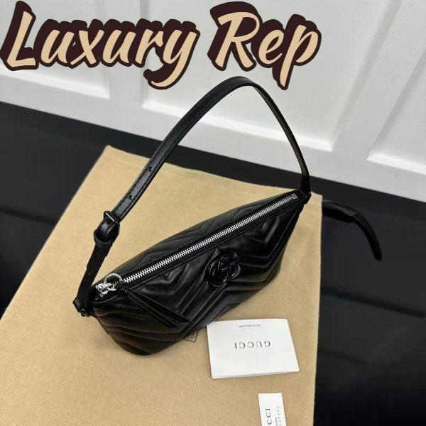 Replica Gucci Women GG Marmont Shoulder Bag Black Matelassé Chevron Leather 5