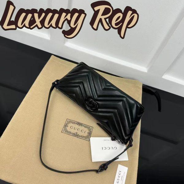 Replica Gucci Women GG Marmont Shoulder Bag Black Matelassé Chevron Leather 6