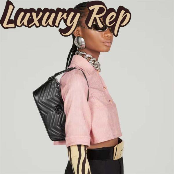 Replica Gucci Women GG Marmont Shoulder Bag Black Matelassé Chevron Leather 12