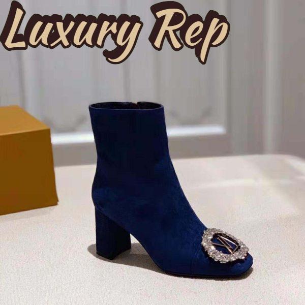 Replica Louis Vuitton LV Women Madeleine Ankle Boot in Suede Baby Goat Leather 7.5 cm Heel-Blue 3
