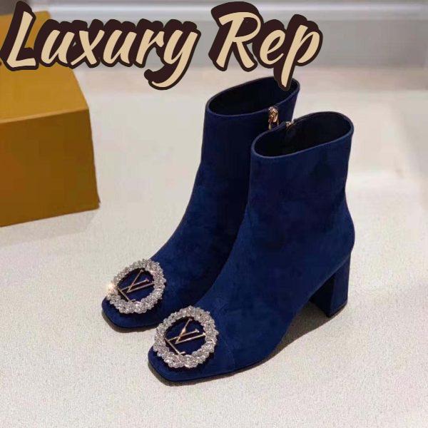 Replica Louis Vuitton LV Women Madeleine Ankle Boot in Suede Baby Goat Leather 7.5 cm Heel-Blue 6