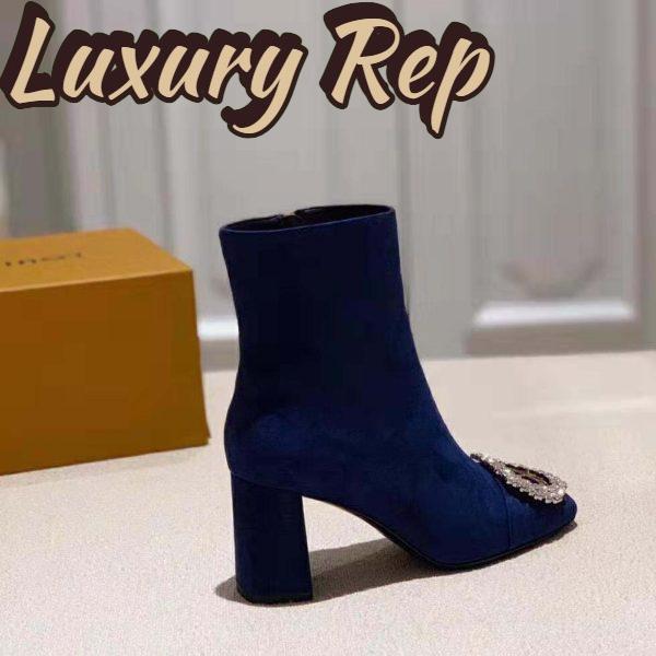 Replica Louis Vuitton LV Women Madeleine Ankle Boot in Suede Baby Goat Leather 7.5 cm Heel-Blue 7
