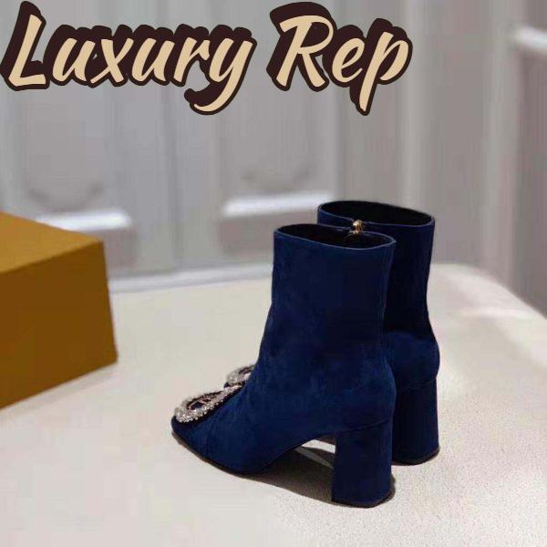 Replica Louis Vuitton LV Women Madeleine Ankle Boot in Suede Baby Goat Leather 7.5 cm Heel-Blue 8