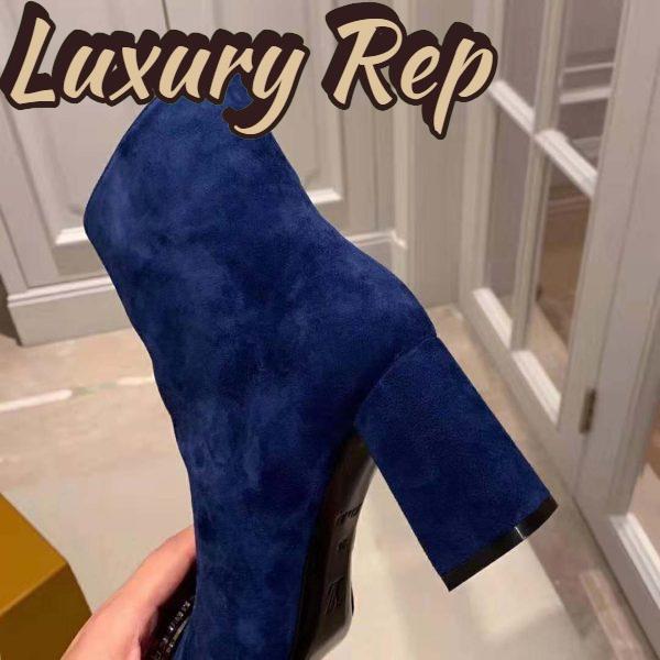 Replica Louis Vuitton LV Women Madeleine Ankle Boot in Suede Baby Goat Leather 7.5 cm Heel-Blue 9