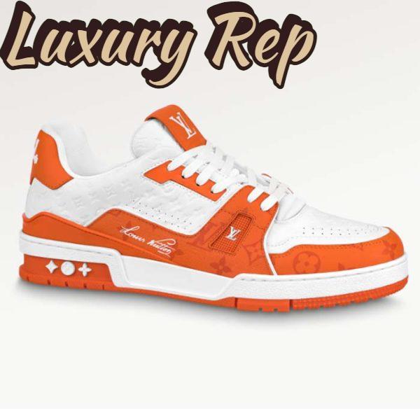 Replica Louis Vuitton Unisex LV Trainer Sneaker Orange Mini Monogram Embossed Calf Leather