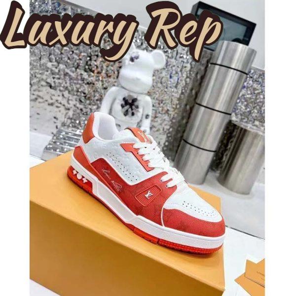 Replica Louis Vuitton Unisex LV Trainer Sneaker Orange Mini Monogram Embossed Calf Leather 3