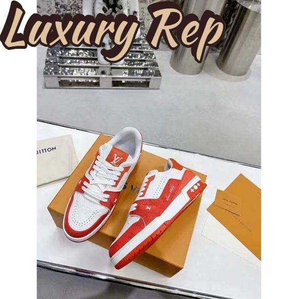 Replica Louis Vuitton Unisex LV Trainer Sneaker Orange Mini Monogram Embossed Calf Leather 5