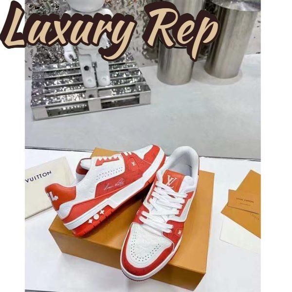 Replica Louis Vuitton Unisex LV Trainer Sneaker Orange Mini Monogram Embossed Calf Leather 7