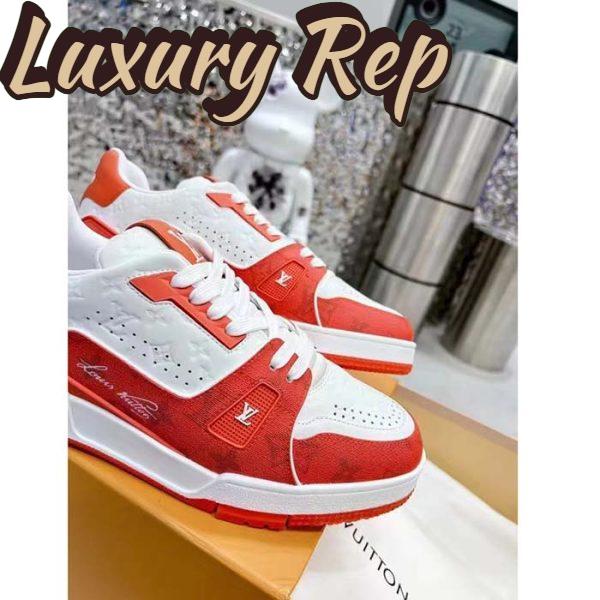 Replica Louis Vuitton Unisex LV Trainer Sneaker Orange Mini Monogram Embossed Calf Leather 8