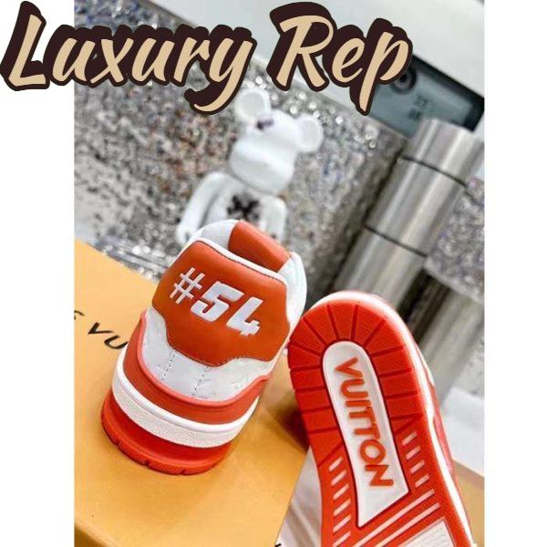 Replica Louis Vuitton Unisex LV Trainer Sneaker Orange Mini Monogram Embossed Calf Leather 9