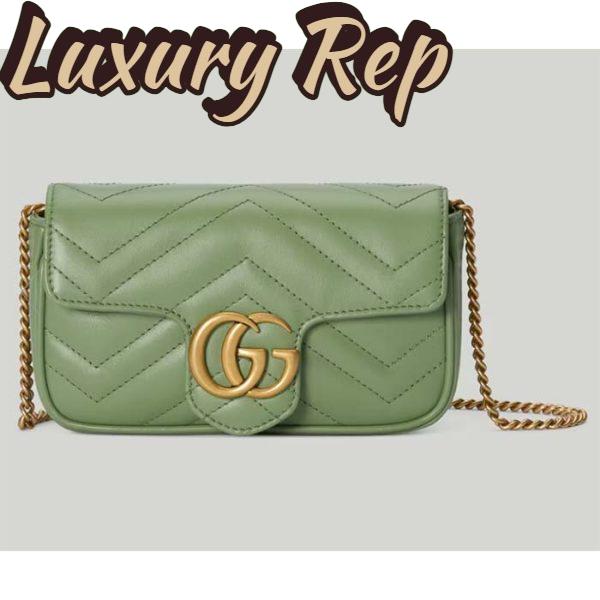 Replica Gucci Women GG Marmont Matelassé Super Mini Bag Sage Green Chevron Leather 2