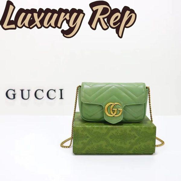 Replica Gucci Women GG Marmont Matelassé Super Mini Bag Sage Green Chevron Leather 3