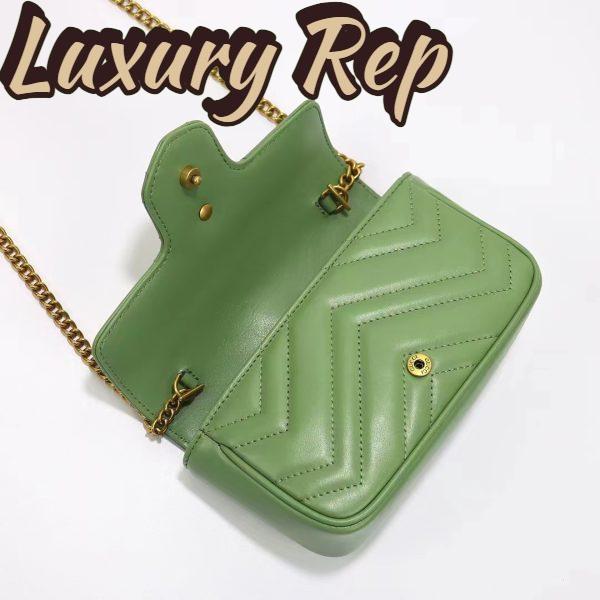 Replica Gucci Women GG Marmont Matelassé Super Mini Bag Sage Green Chevron Leather 4