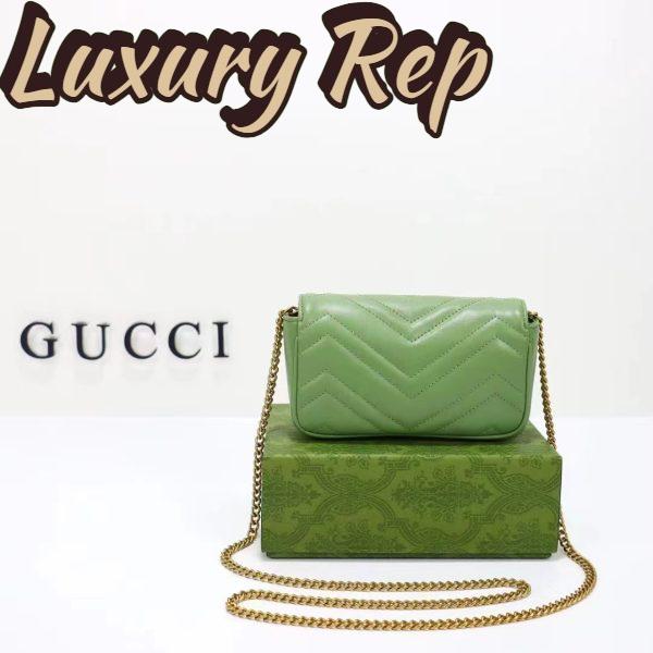 Replica Gucci Women GG Marmont Matelassé Super Mini Bag Sage Green Chevron Leather 5