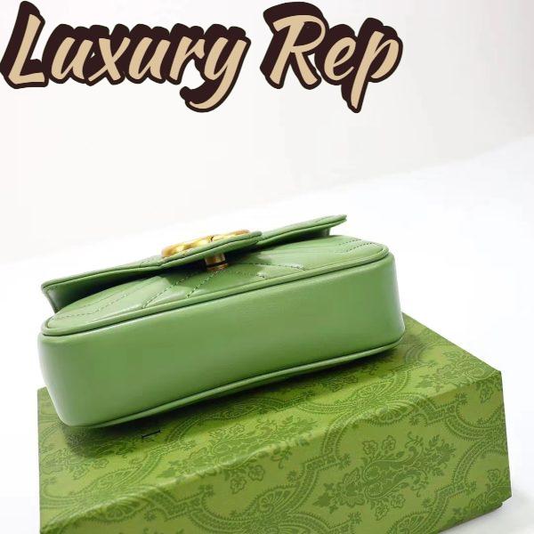 Replica Gucci Women GG Marmont Matelassé Super Mini Bag Sage Green Chevron Leather 6