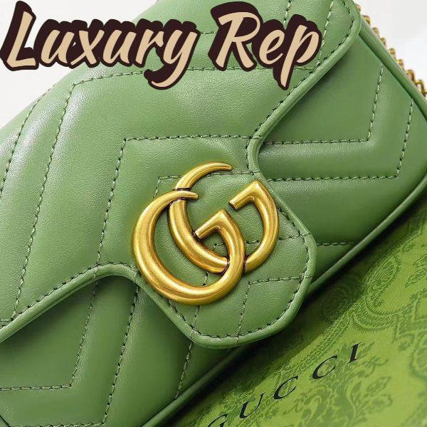 Replica Gucci Women GG Marmont Matelassé Super Mini Bag Sage Green Chevron Leather 7