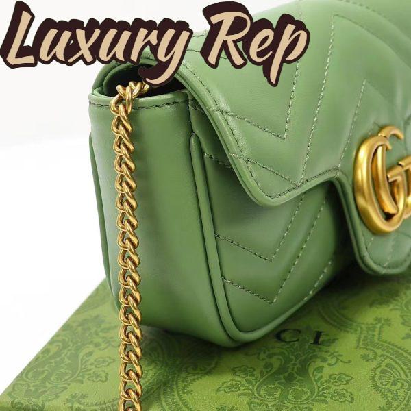 Replica Gucci Women GG Marmont Matelassé Super Mini Bag Sage Green Chevron Leather 9