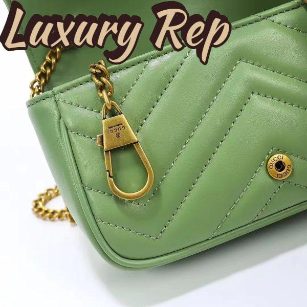 Replica Gucci Women GG Marmont Matelassé Super Mini Bag Sage Green Chevron Leather 10