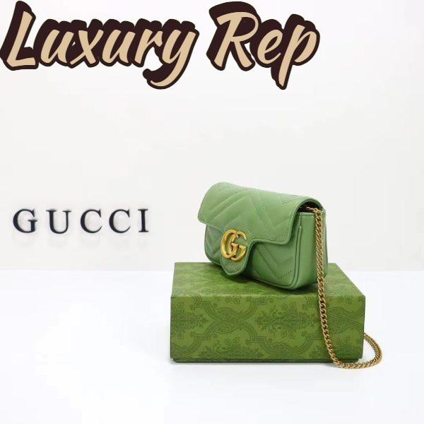 Replica Gucci Women GG Marmont Matelassé Super Mini Bag Sage Green Chevron Leather 11