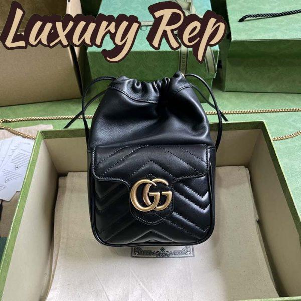 Replica Gucci Women GG Marmont Mini Bucket Bag Black Matelassé Chevron Leather Double G 3