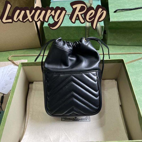 Replica Gucci Women GG Marmont Mini Bucket Bag Black Matelassé Chevron Leather Double G 4