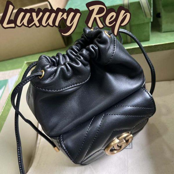 Replica Gucci Women GG Marmont Mini Bucket Bag Black Matelassé Chevron Leather Double G 5