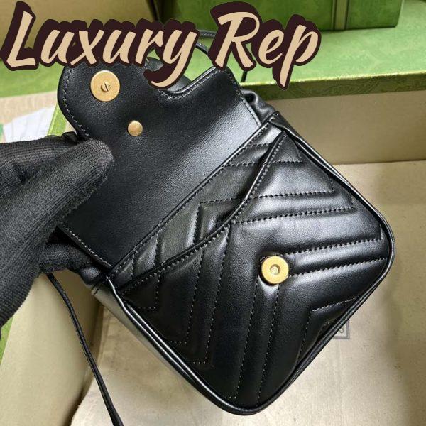 Replica Gucci Women GG Marmont Mini Bucket Bag Black Matelassé Chevron Leather Double G 6