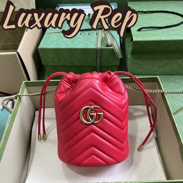 Replica Gucci Women GG Marmont Mini Bucket Bag Red Matelassé Chevron Leather Double G 3