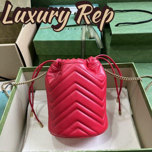 Replica Gucci Women GG Marmont Mini Bucket Bag Red Matelassé Chevron Leather Double G 4