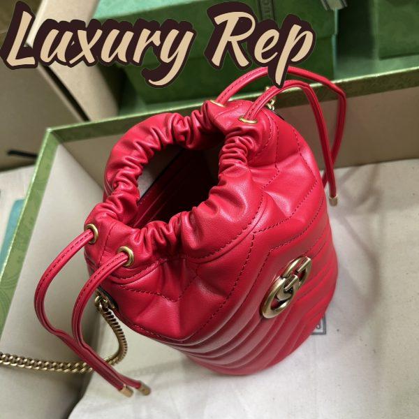 Replica Gucci Women GG Marmont Mini Bucket Bag Red Matelassé Chevron Leather Double G 5