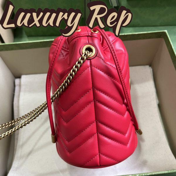 Replica Gucci Women GG Marmont Mini Bucket Bag Red Matelassé Chevron Leather Double G 6
