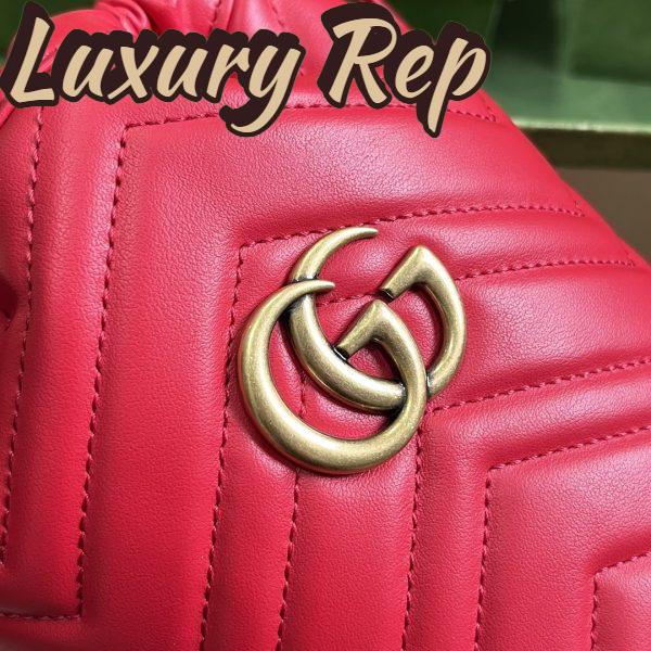 Replica Gucci Women GG Marmont Mini Bucket Bag Red Matelassé Chevron Leather Double G 7