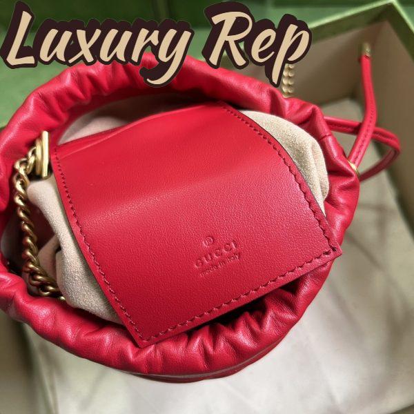 Replica Gucci Women GG Marmont Mini Bucket Bag Red Matelassé Chevron Leather Double G 8