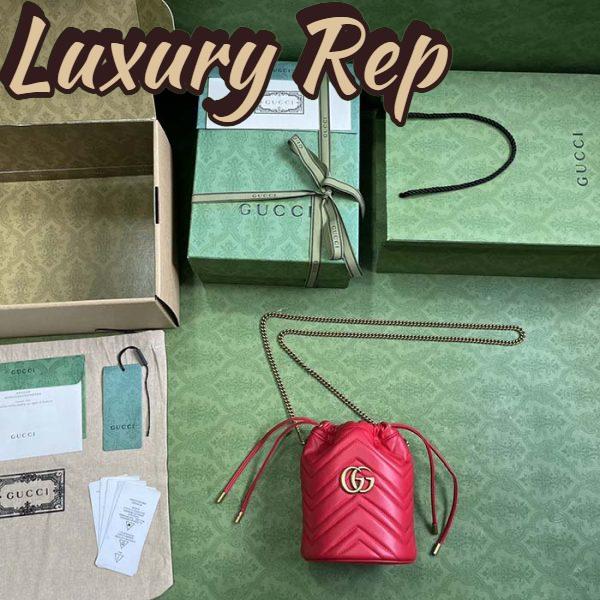 Replica Gucci Women GG Marmont Mini Bucket Bag Red Matelassé Chevron Leather Double G 10