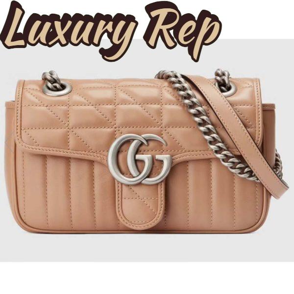 Replica Gucci Women GG Marmont Mini Shoulder Bag Beige Double G Matelassé