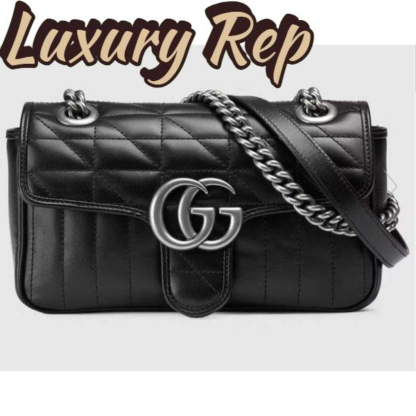 Replica Gucci Women GG Marmont Mini Shoulder Bag Black Double G Matelassé