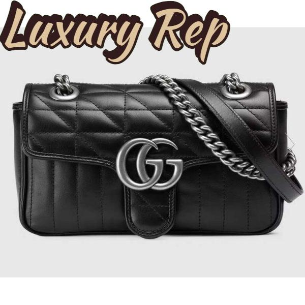 Replica Gucci Women GG Marmont Mini Shoulder Bag Black Double G Matelassé Leather