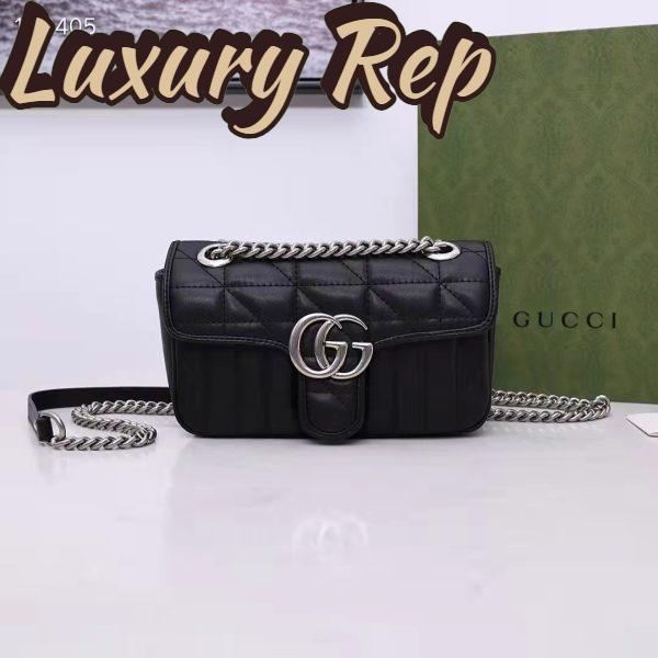 Replica Gucci Women GG Marmont Mini Shoulder Bag Black Double G Matelassé Leather 3