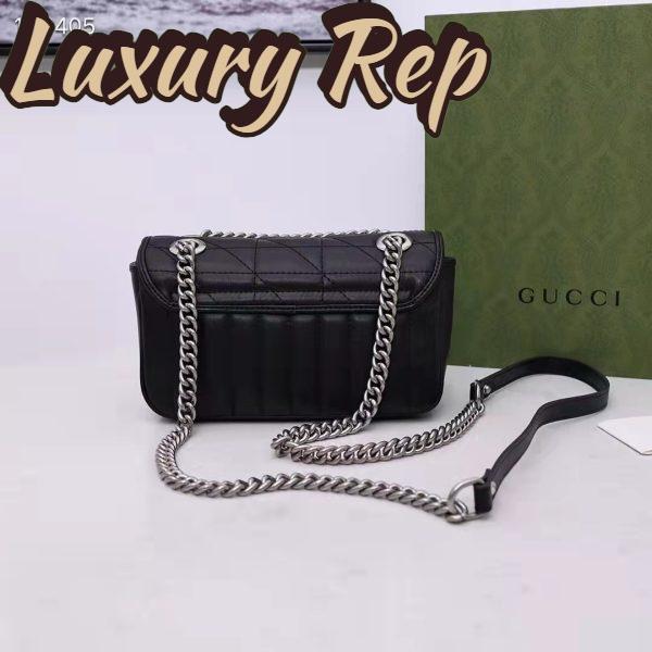 Replica Gucci Women GG Marmont Mini Shoulder Bag Black Double G Matelassé Leather 4