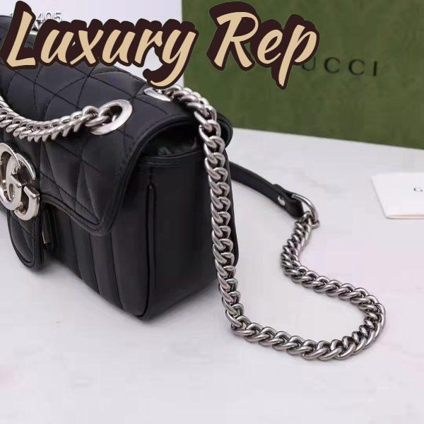 Replica Gucci Women GG Marmont Mini Shoulder Bag Black Double G Matelassé Leather 9