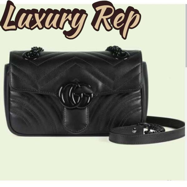 Replica Gucci Women GG Marmont Mini Shoulder Bag Black Matelassé Chevron Double G Leather