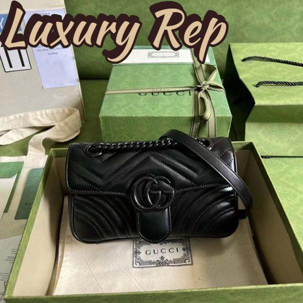 Replica Gucci Women GG Marmont Mini Shoulder Bag Black Matelassé Chevron Double G Leather 3