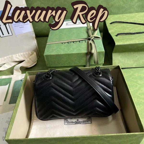 Replica Gucci Women GG Marmont Mini Shoulder Bag Black Matelassé Chevron Double G Leather 5